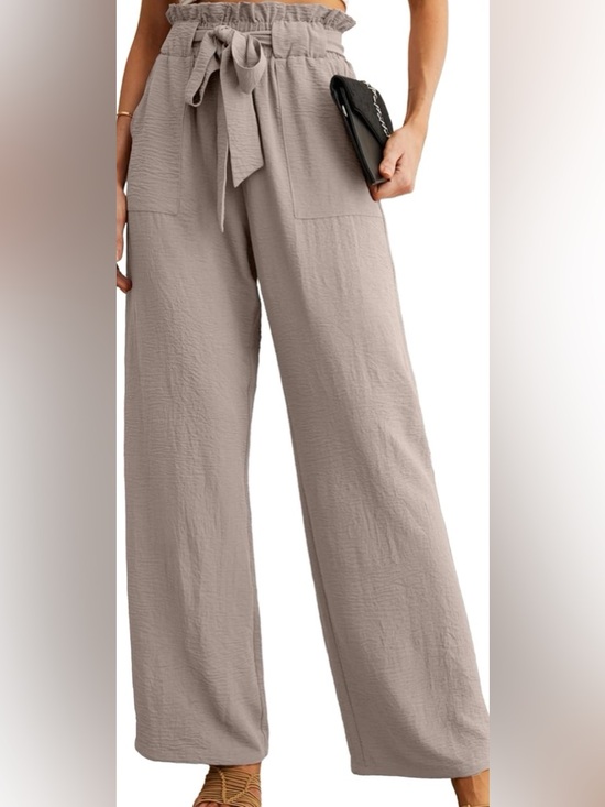 Iwollence Pants - Wide-Leg Pants with Paperbag Waist in Light Khaki
